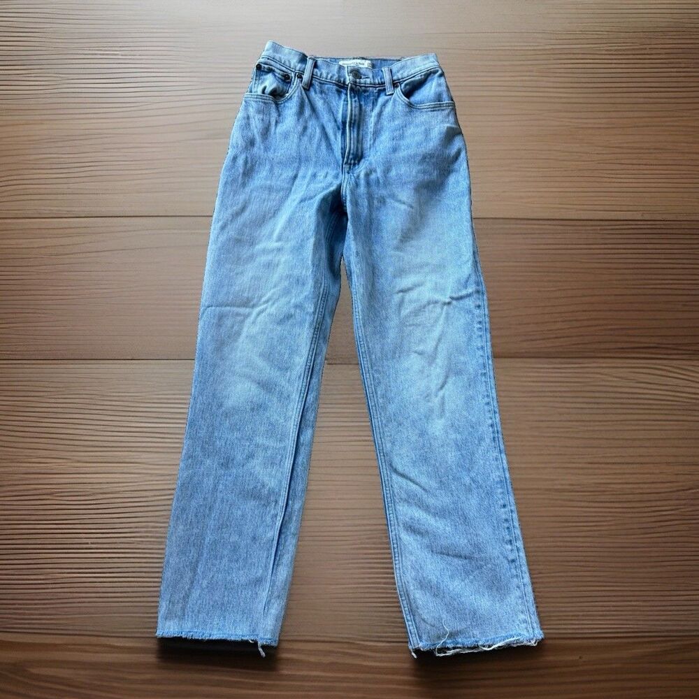 Abercrombie & Fitch Curve Love 90s Straight Ultra High Rise Jeans 24x27 Blue Raw